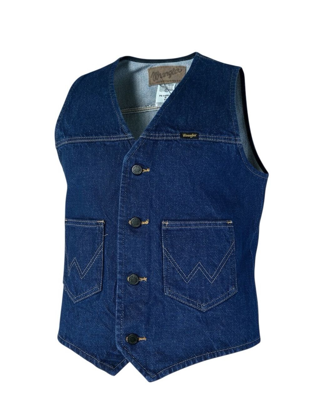 VTG Wrangler Denim Western Vest Men’s Small Big W Cowboy Ranchwear Workwear Y2K